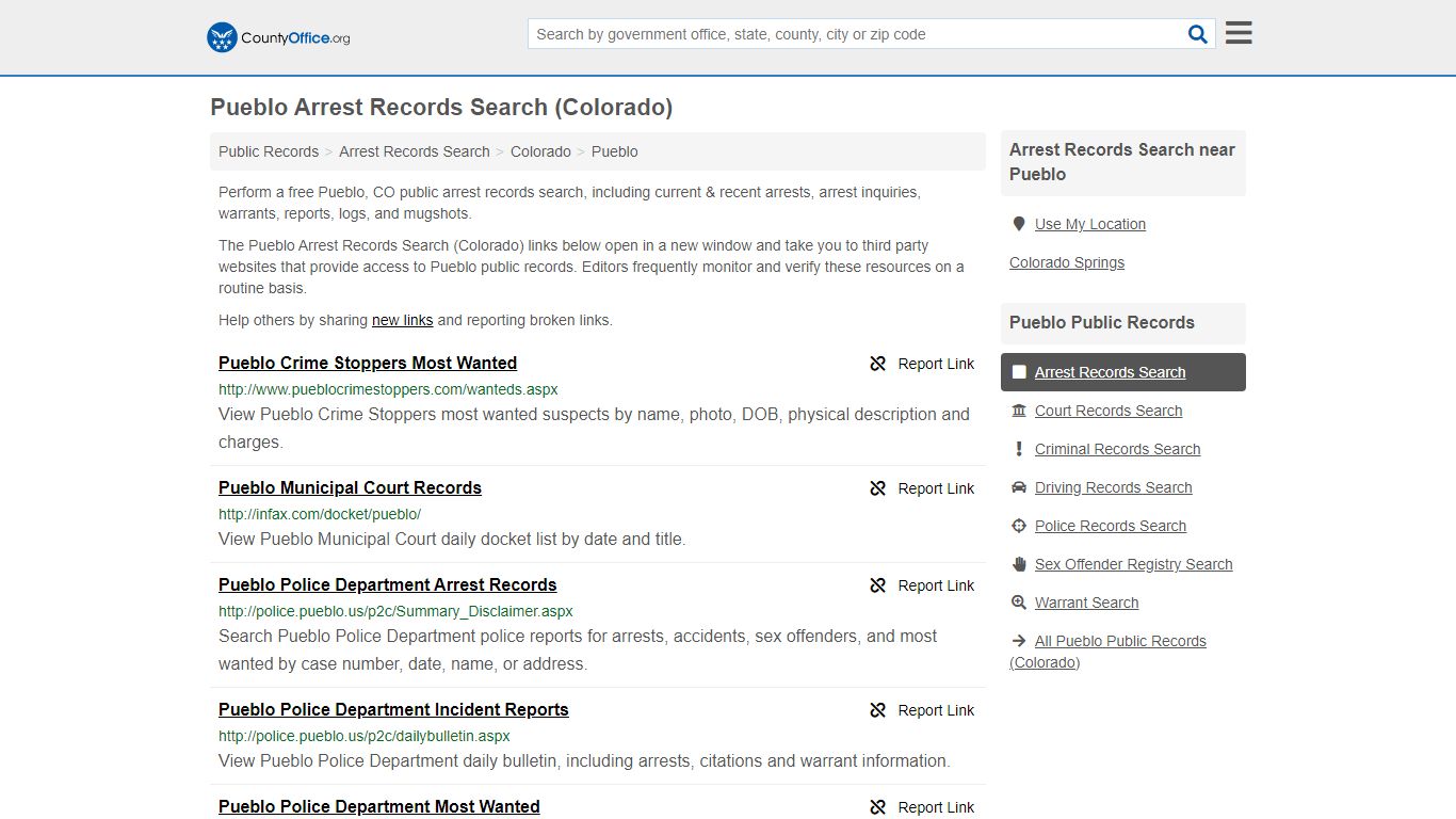 Pueblo Arrest Records Search (Colorado) - County Office